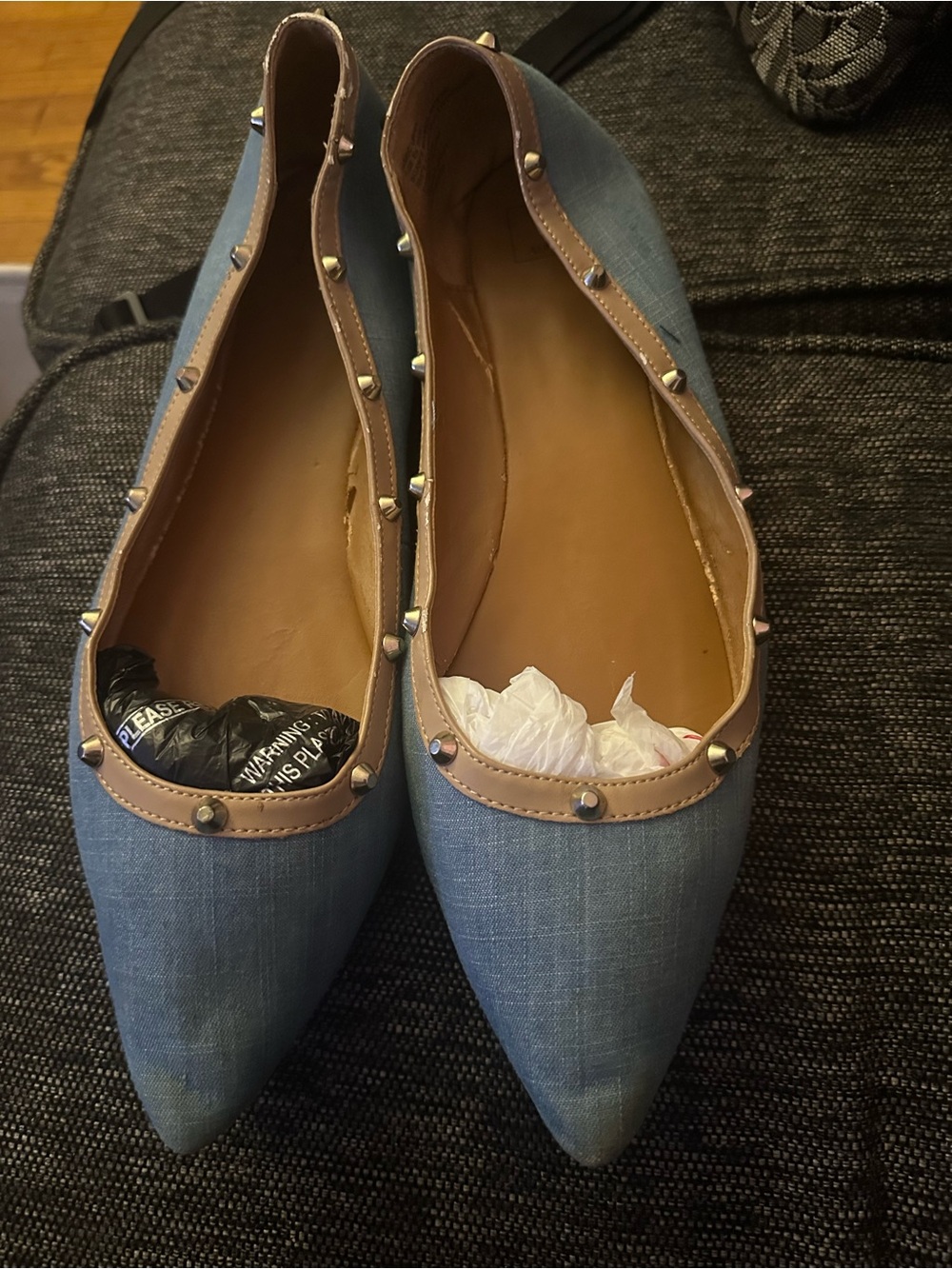 14th & Union Pointed Denim Blue Stud-Trim Flats